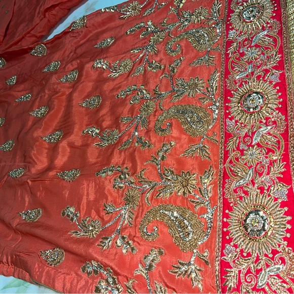 peachy orange punjabi suit with full heavy embroidery and patiyala salwar - Picture 4 of 7